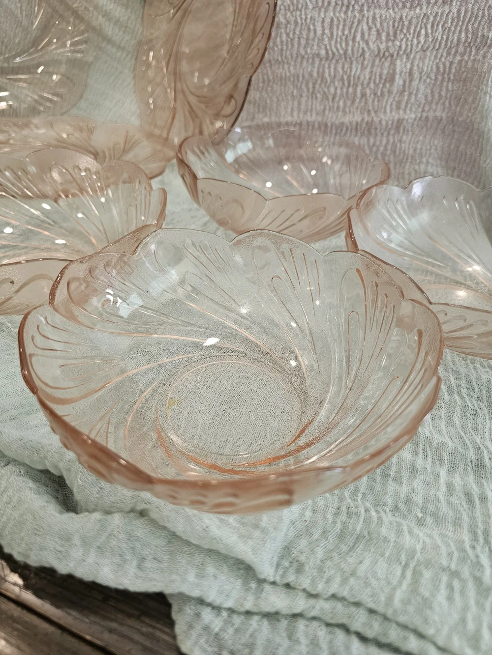 Vintage 1980s KIG Indonesia Pink Glass Dinnerware Set - 8 Piece Set